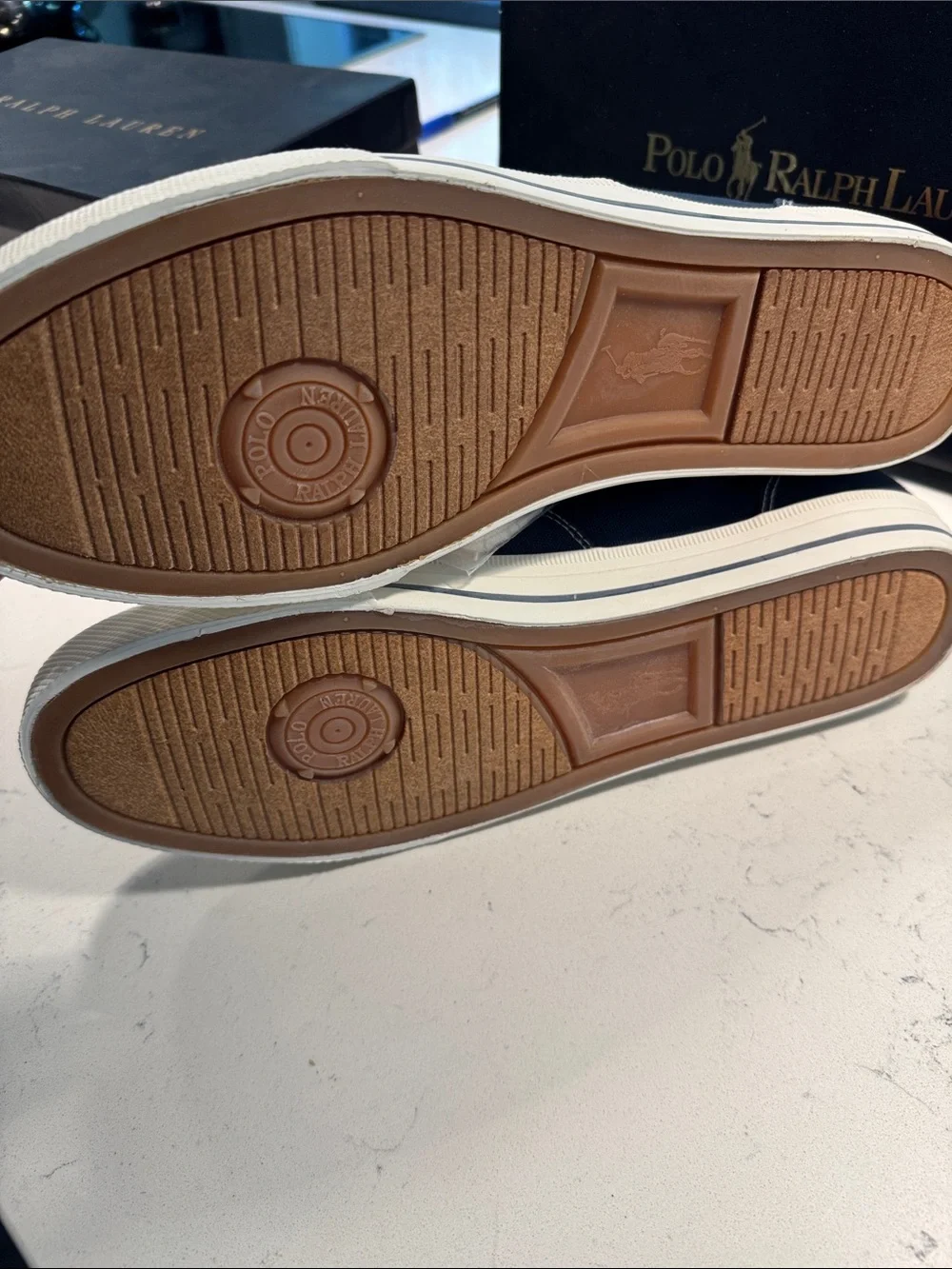 Polo by Ralph Lauren Navy Canvas Boat Shoes with Brown Trim